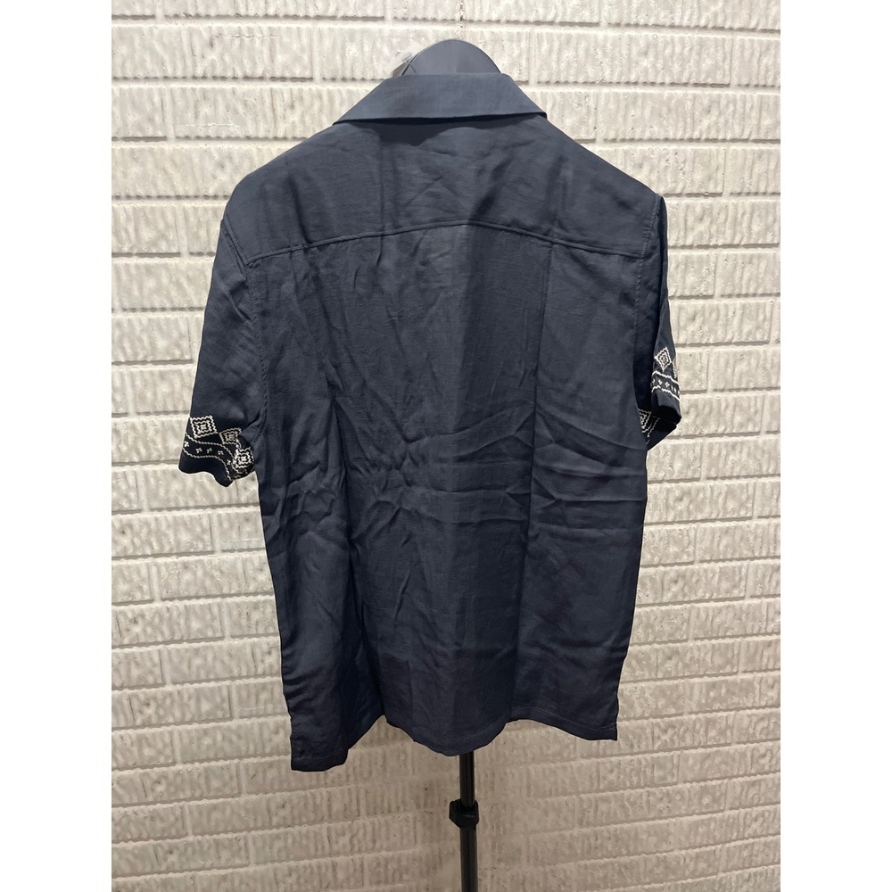 No Boundaries Mens Grey‎ Shadow Embroidered Short Sleeve Camp Collar Shirt Small
